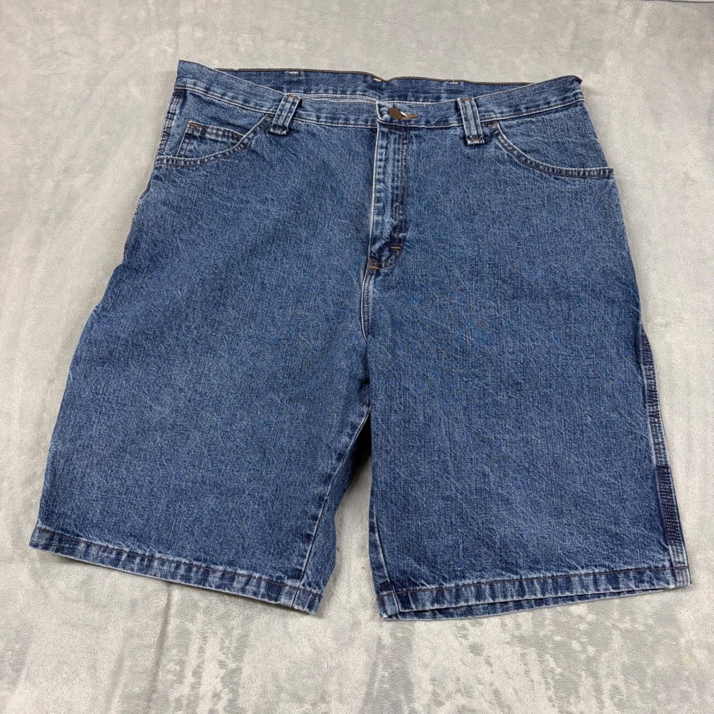 VTG Wrangler Mens 38 Waist Carpenter Denim Shorts Blue Medium Wash Madeâ Mexico